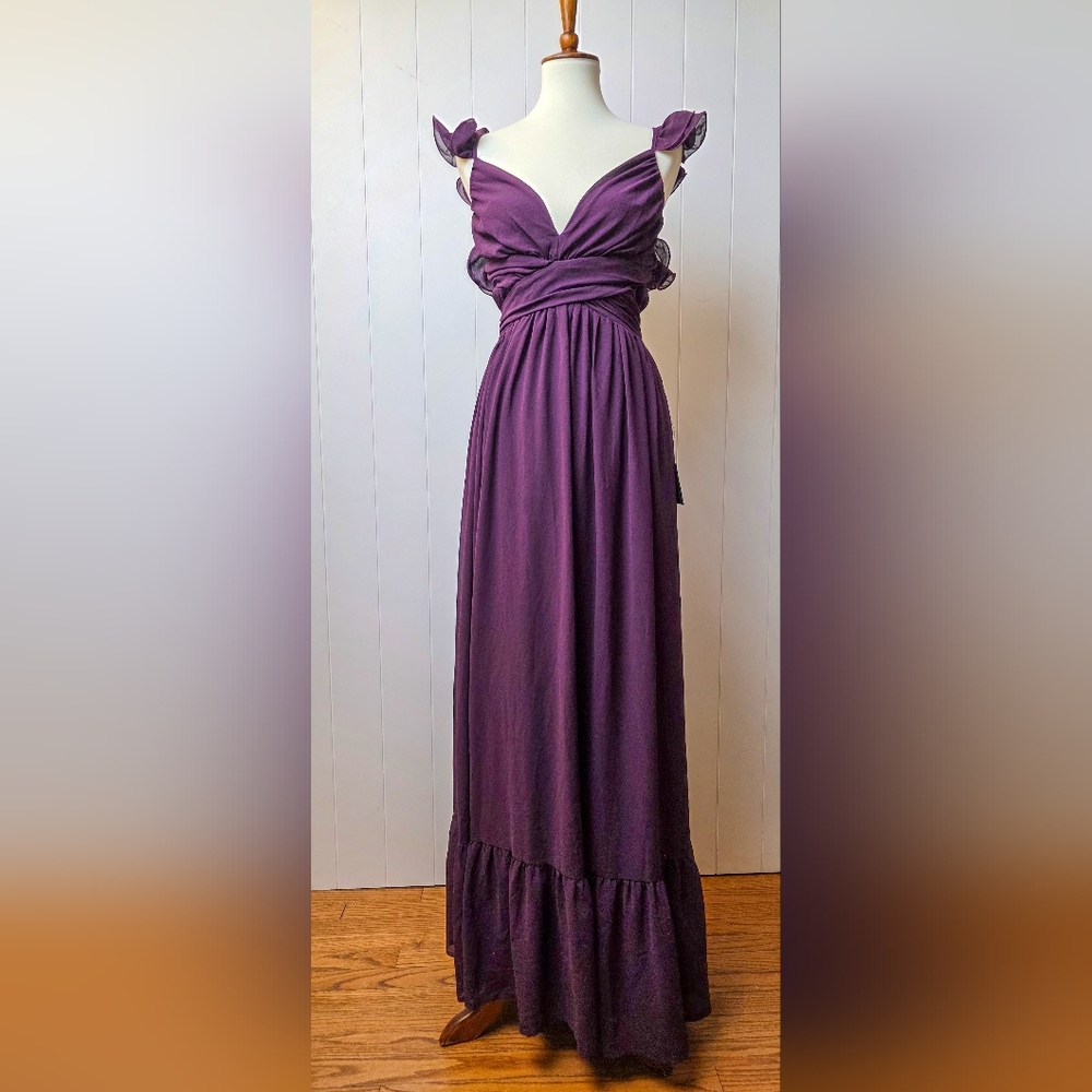 Lulus Heavenly Hues Ruffled Strap Maxi Dress – Plum Purple, Size S